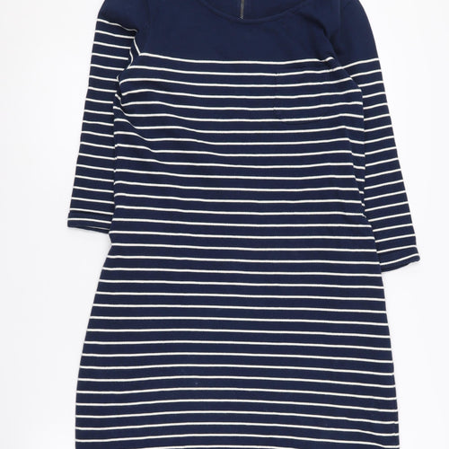 Fat Face Women's Blue Striped Dress, Size 8, 3/4 Sleeve