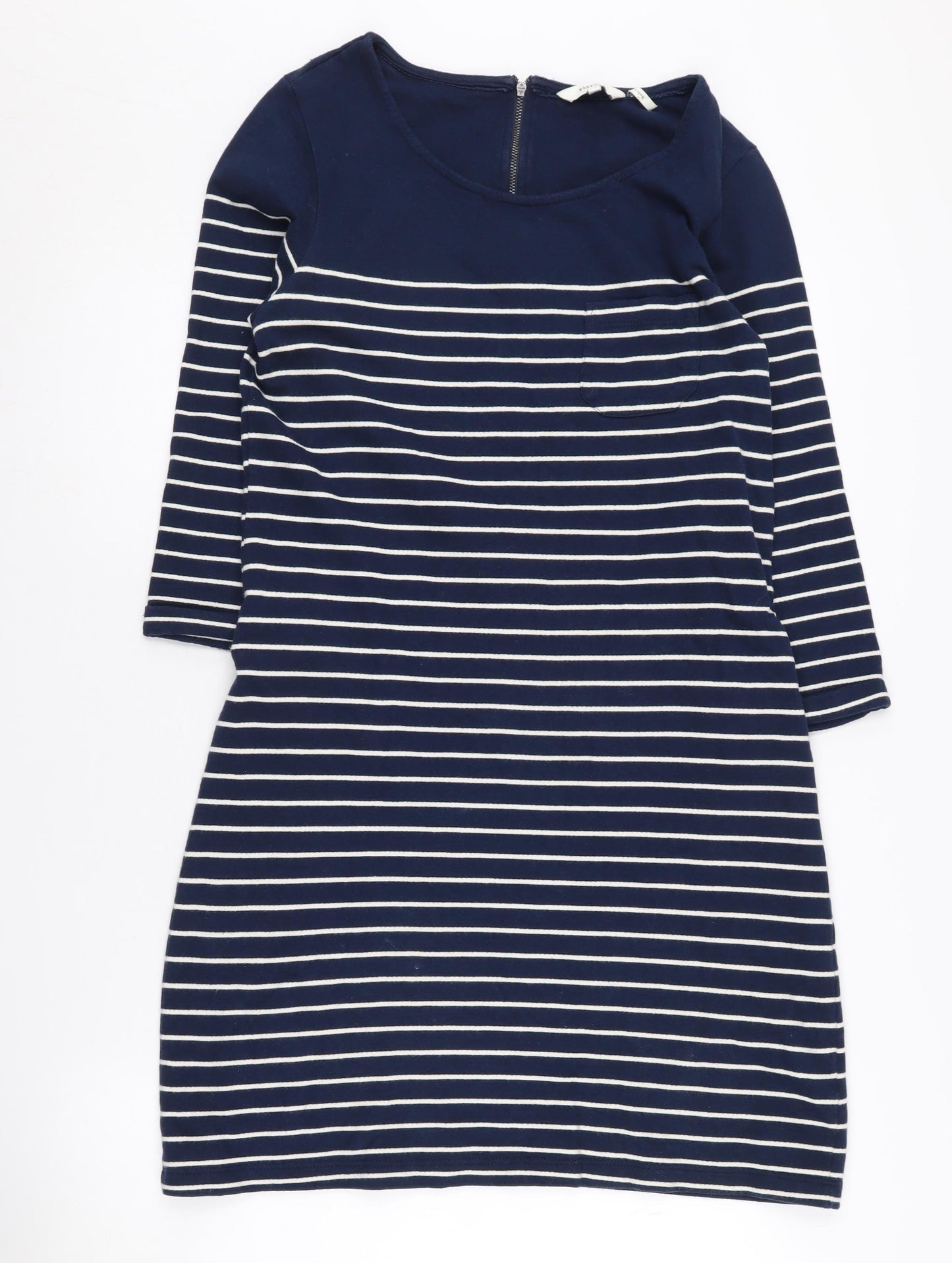 Fat Face Women's Blue Striped Dress, Size 8, 3/4 Sleeve