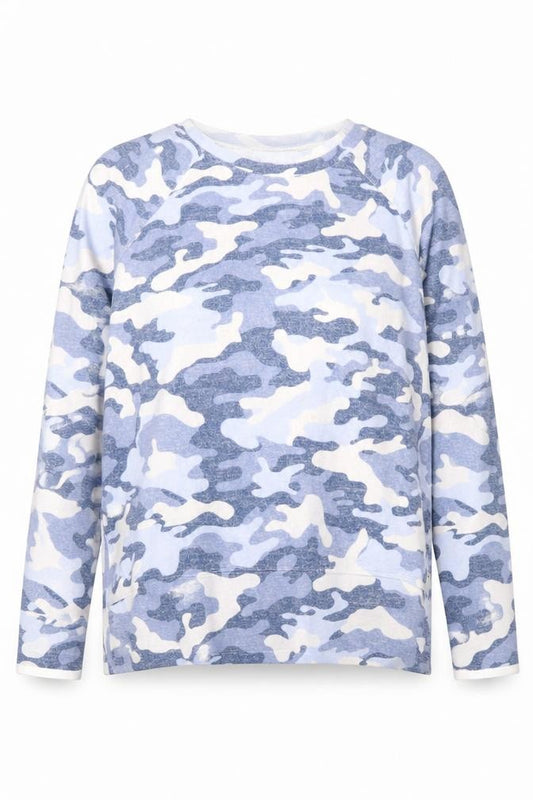 Front view of Calvin Klein Women's Blue Camo Sweatshirt L - Pullover