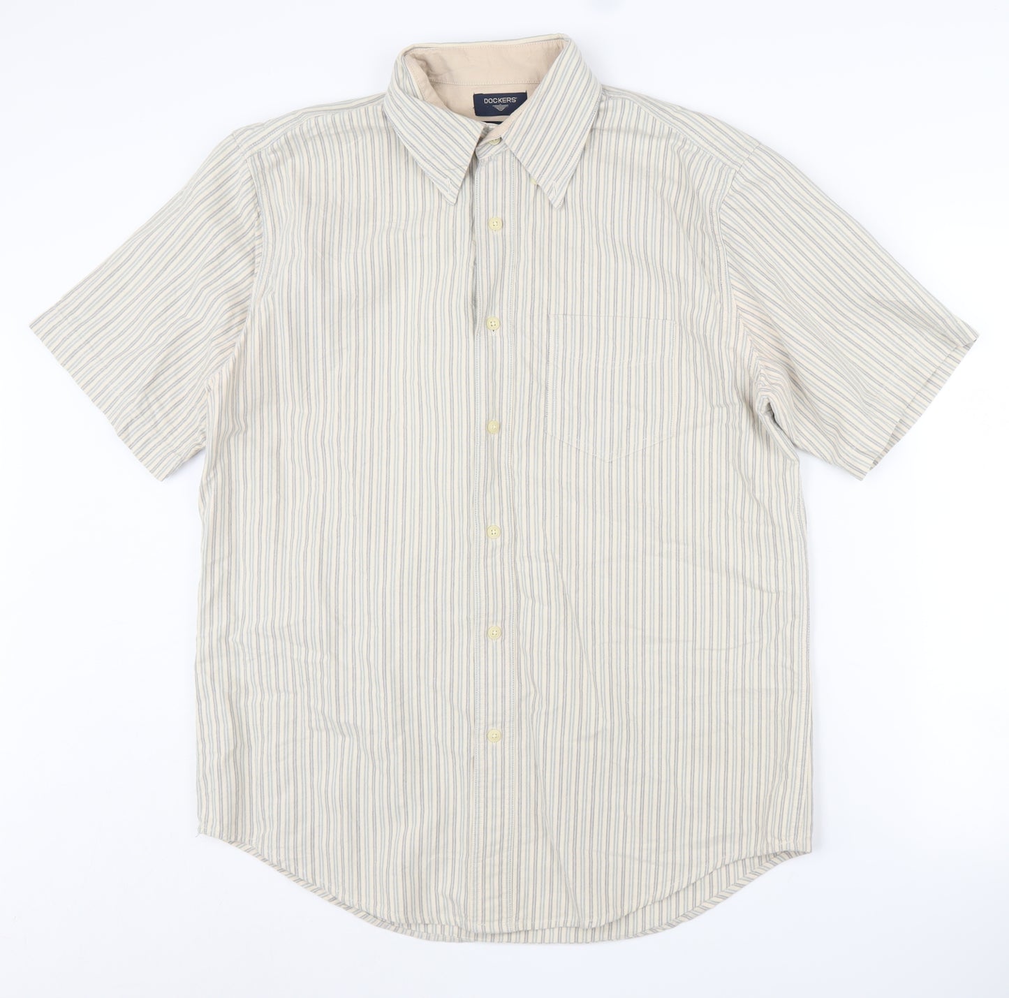 Dockers Men's Beige Striped Short Sleeve Shirt M