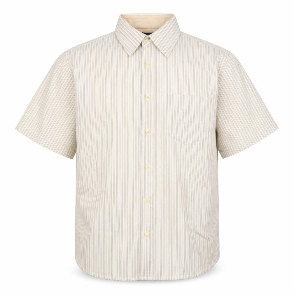 Front view of Dockers Men's Beige Striped Short Sleeve Shirt M