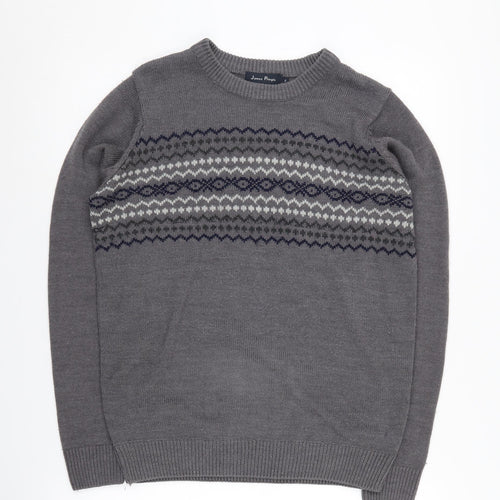 James Pringle Men's Grey Fair Isle Pullover Jumper S