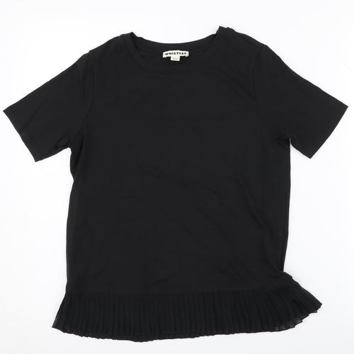 Whistles Women's Black Pleated T-Shirt, Size 6, Casual Chic
