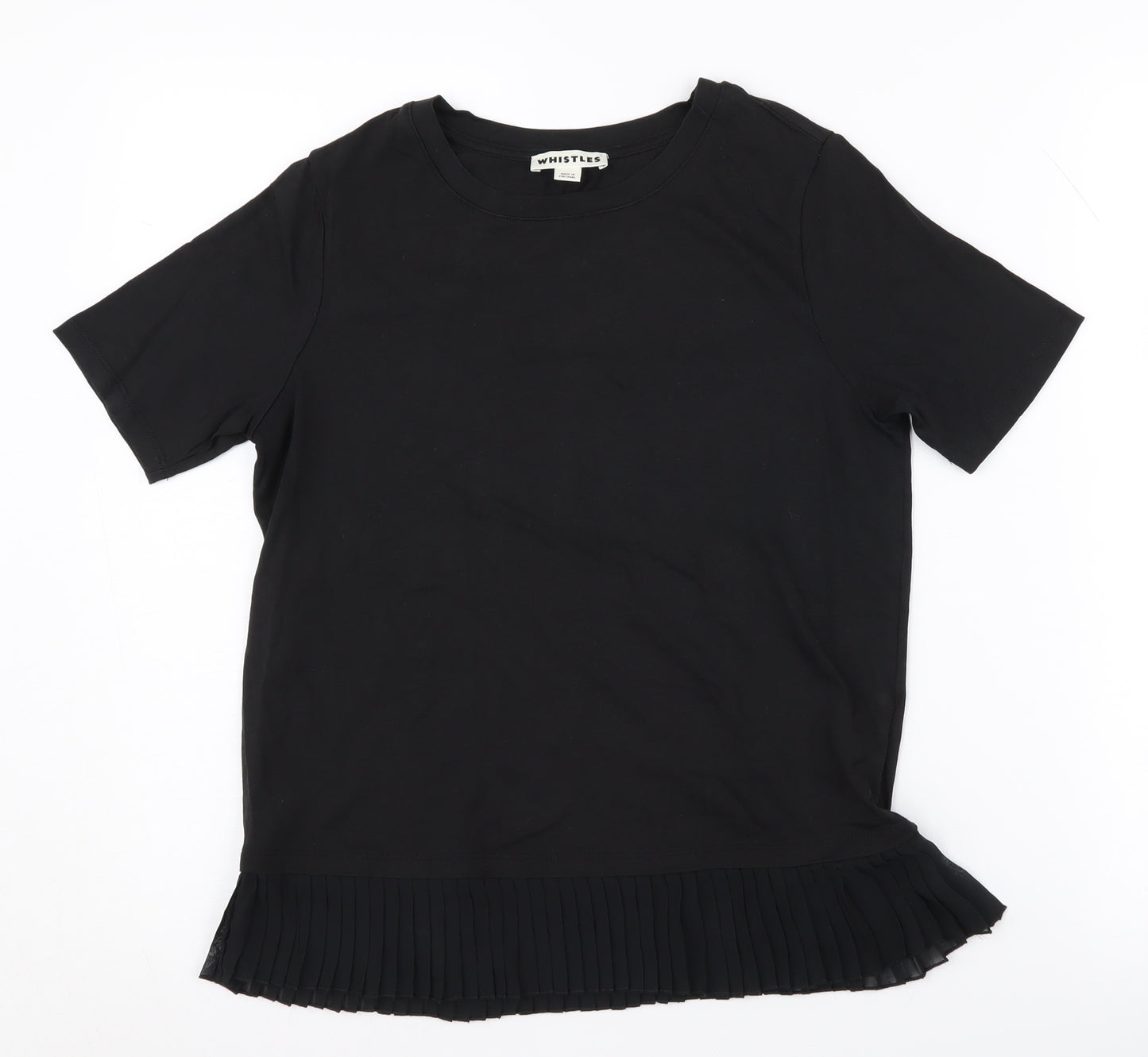 Whistles Women's Black Pleated T-Shirt, Size 6, Casual Chic