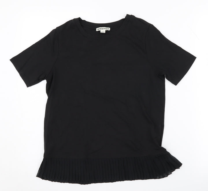 Whistles Women's Black Pleated T-Shirt, Size 6, Casual Chic