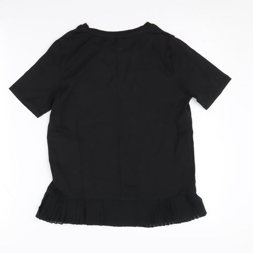 Whistles Women's Black Pleated T-Shirt, Size 6, Casual Chic