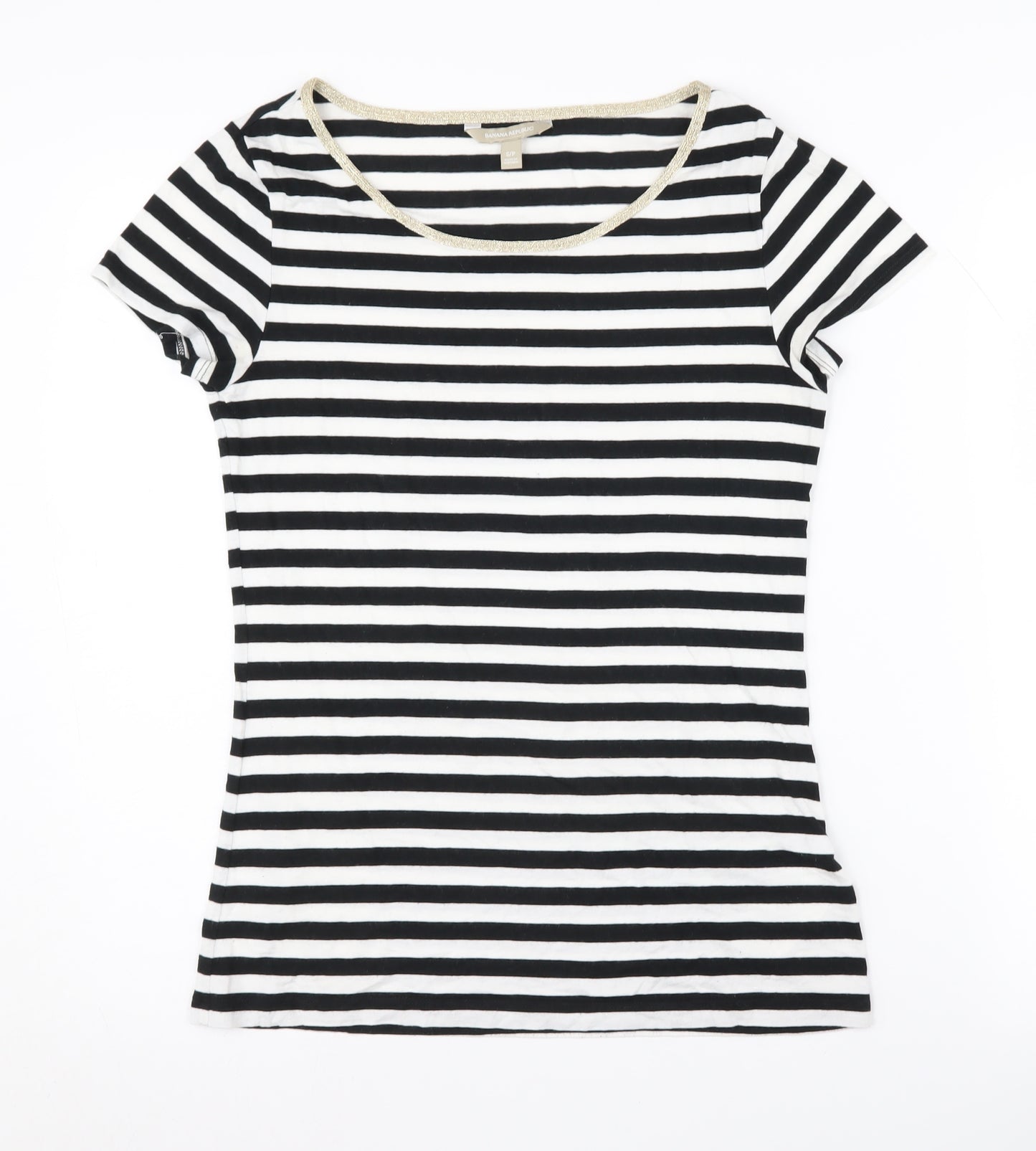 Banana Republic Women's Black & White Striped T-Shirt, Size S