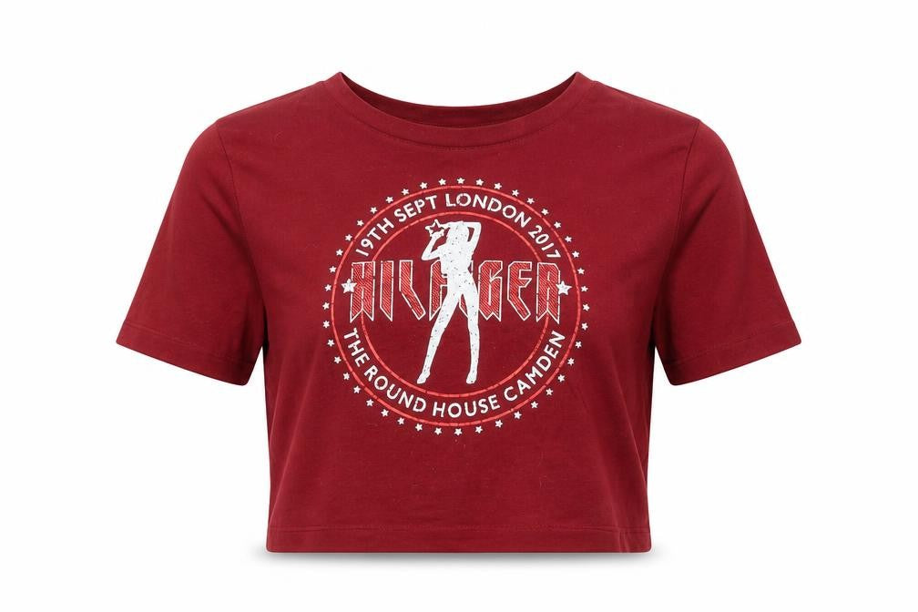 Front view of Tommy Hilfiger Women's Red Crop T-Shirt, Size Medium