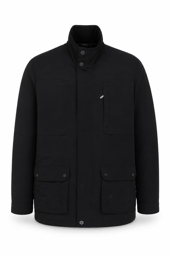 Front view of Jeff Banks Men's Black M Jacket with Collared Stand-Up