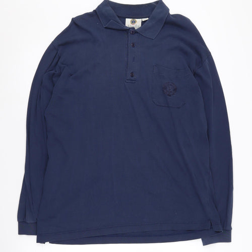 Viyella Men's Blue Polo Shirt Size L Long Sleeve Logo