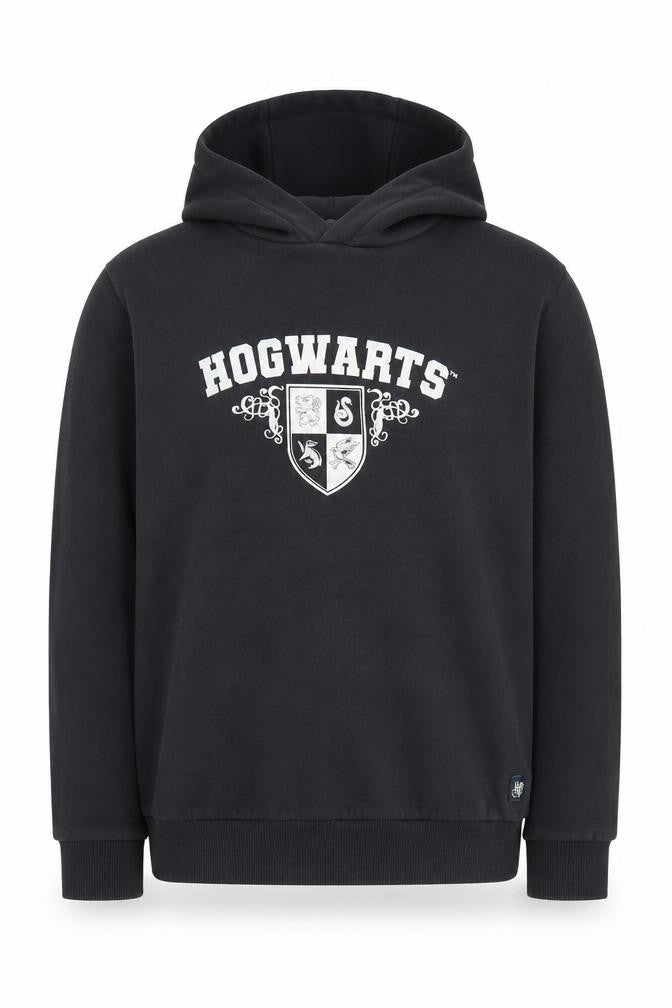 Front view of Marks & Spencer boys’ black hogwarts hoodie 11-12y pullover