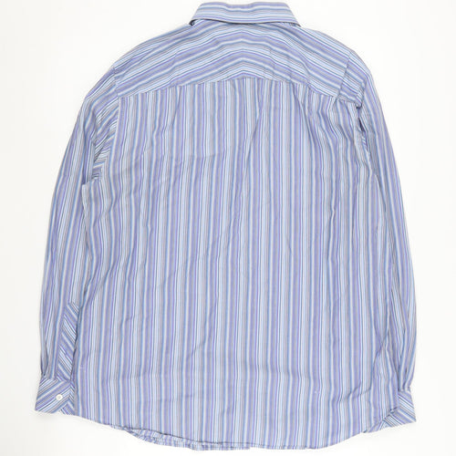 Jeff Banks Men's Blue Striped Button-Up Shirt L