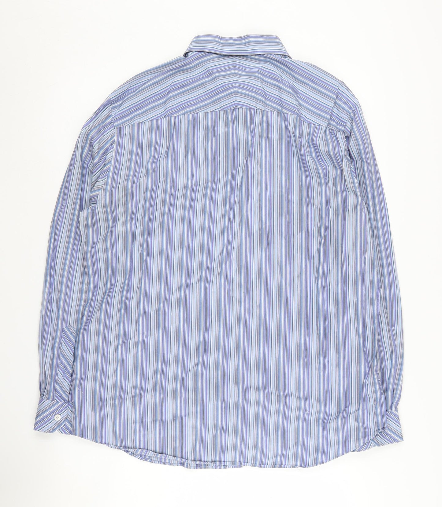 Jeff Banks Men's Blue Striped Button-Up Shirt L