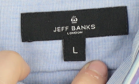 Jeff Banks Men's Blue Striped Button-Up Shirt L