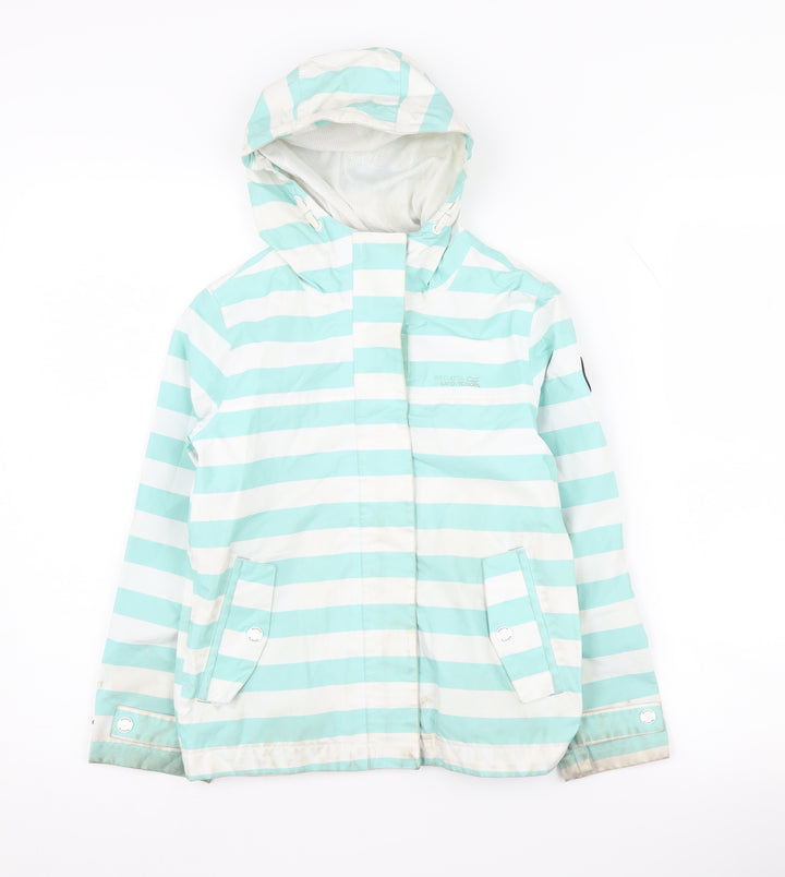 Regatta Girls Blue Striped Rain Coat, 8 Years