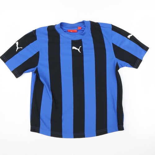 Puma Boys Blue Black Striped Sports T-Shirt Size 10-11 Yrs