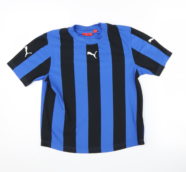 Puma Boys Blue Black Striped Sports T-Shirt Size 10-11 Yrs