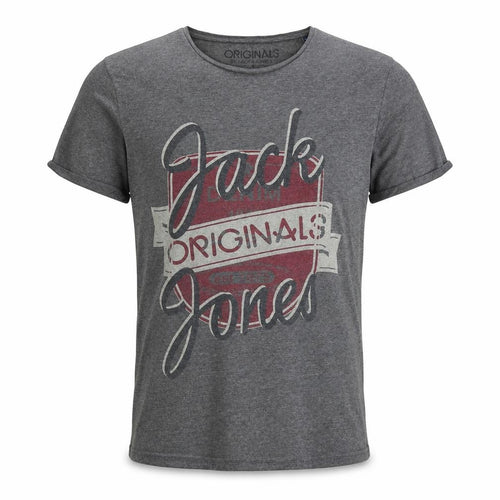 Jack & Jones Men's Grey Graphic T-Shirt, S, Short Sleeve