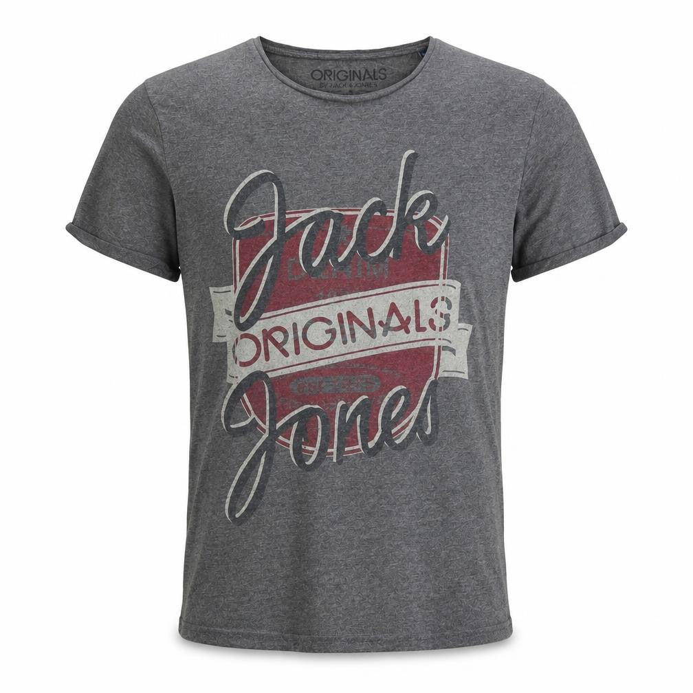 Jack & Jones Men's Grey Graphic T-Shirt, S, Short Sleeve