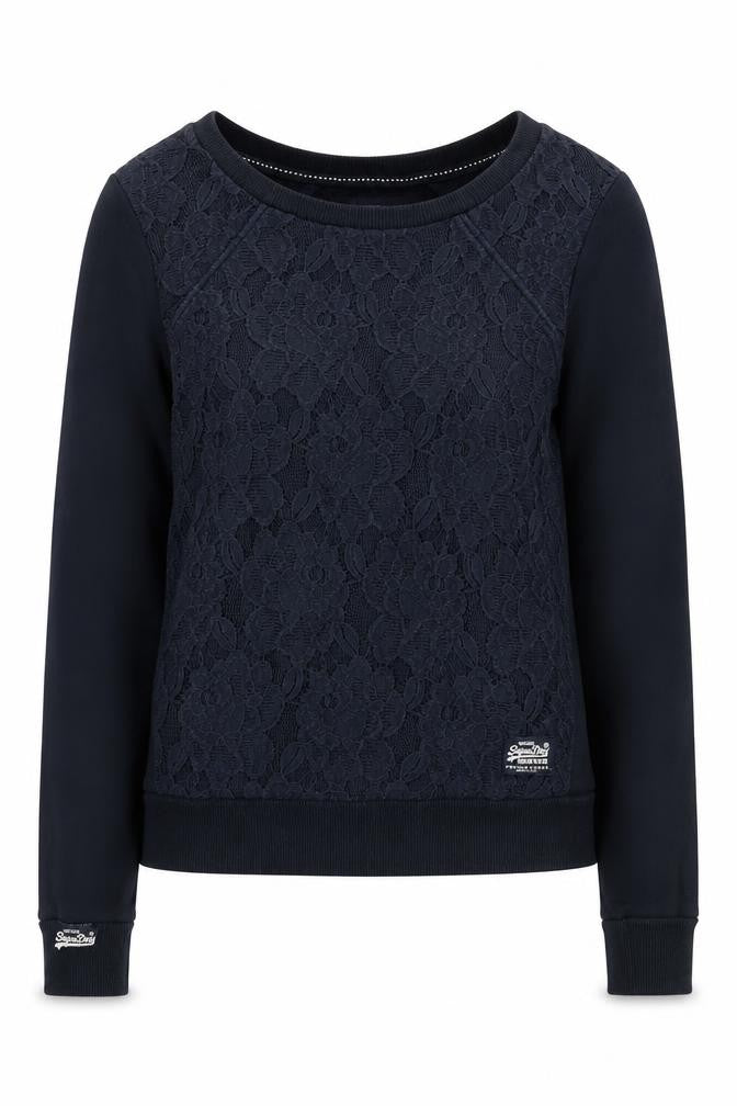 Front view of Superdry Women's Black XS Pullover Sweatshirt