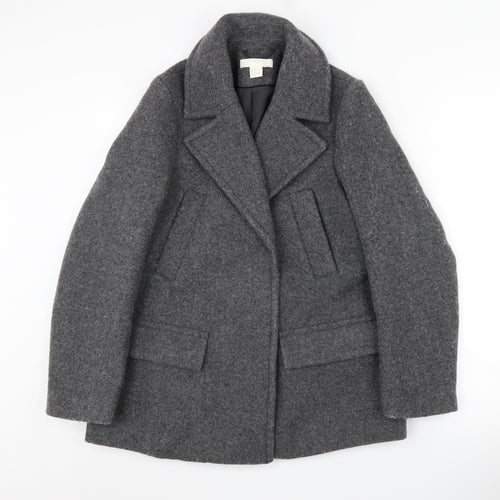 H&M Women's Grey Coat - Size 4, Lined, Autumn/Winter Ready