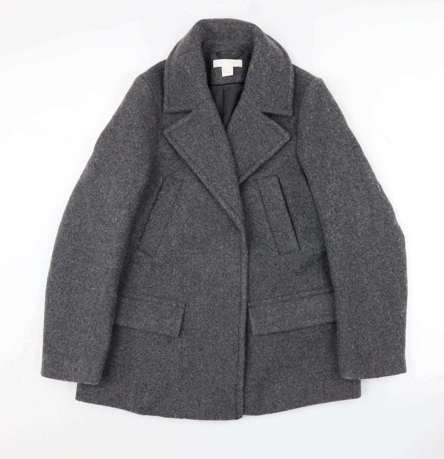 H&M Women's Grey Coat - Size 4, Lined, Autumn/Winter Ready
