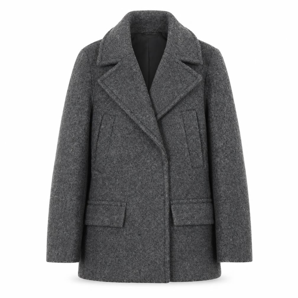 Front view of H&M Women's Grey Coat -, size 4, Lined, Autumn/Winter Ready