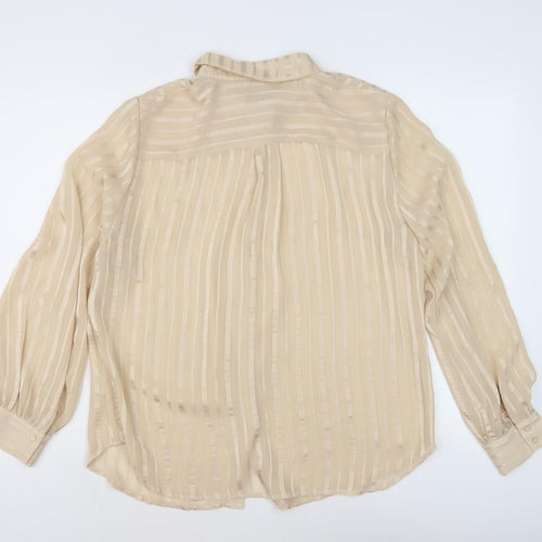 ICHI Women's Beige Striped Button-Up Shirt L
