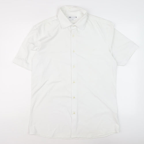 Zara Men's White Slim Fit Shirt L Short Sleeve