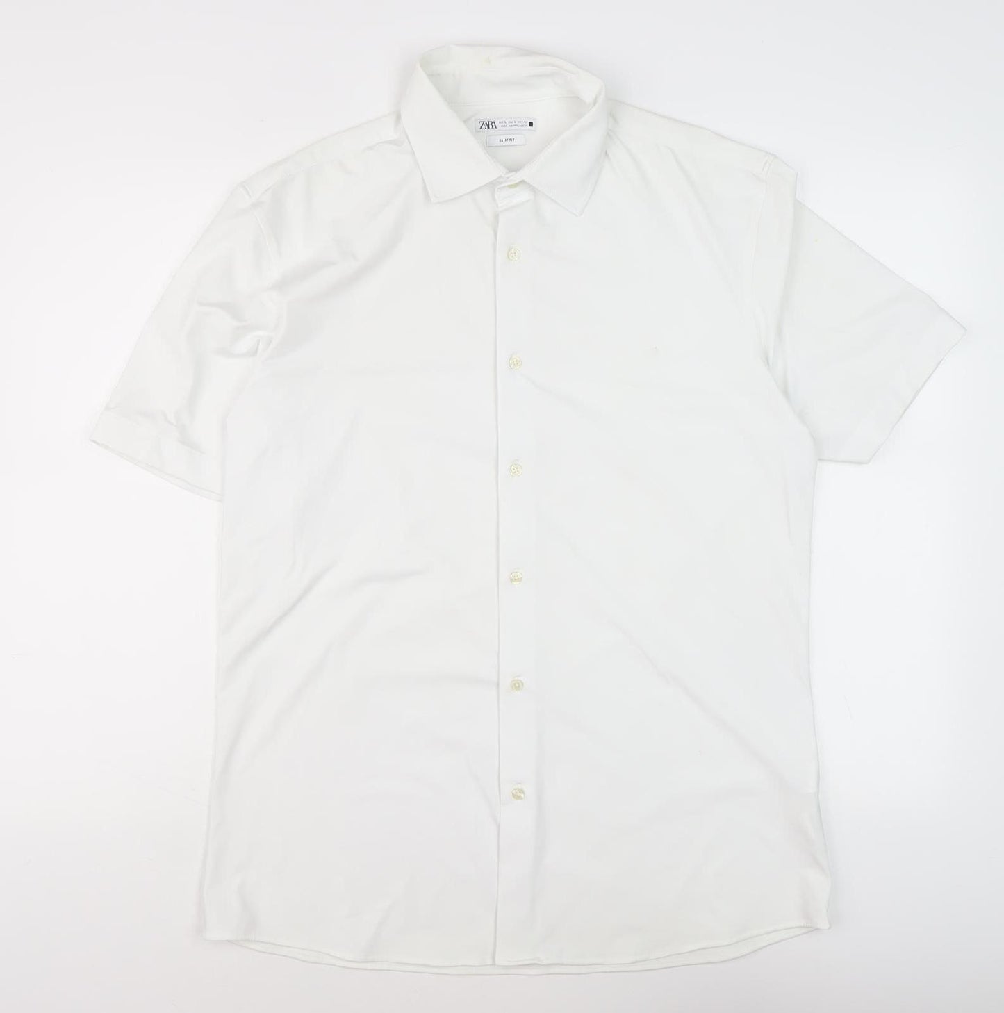 Zara Men's White Slim Fit Shirt L Short Sleeve