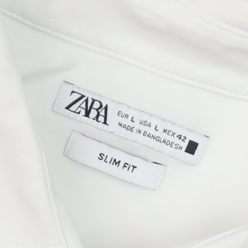 Zara Men's White Slim Fit Shirt L Short Sleeve