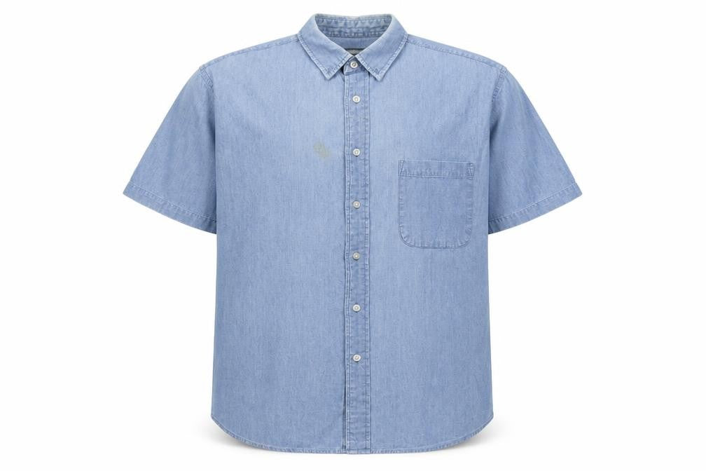Front view of Hawkshead Men's Blue XL Denim Shirt, Casual Button-Up