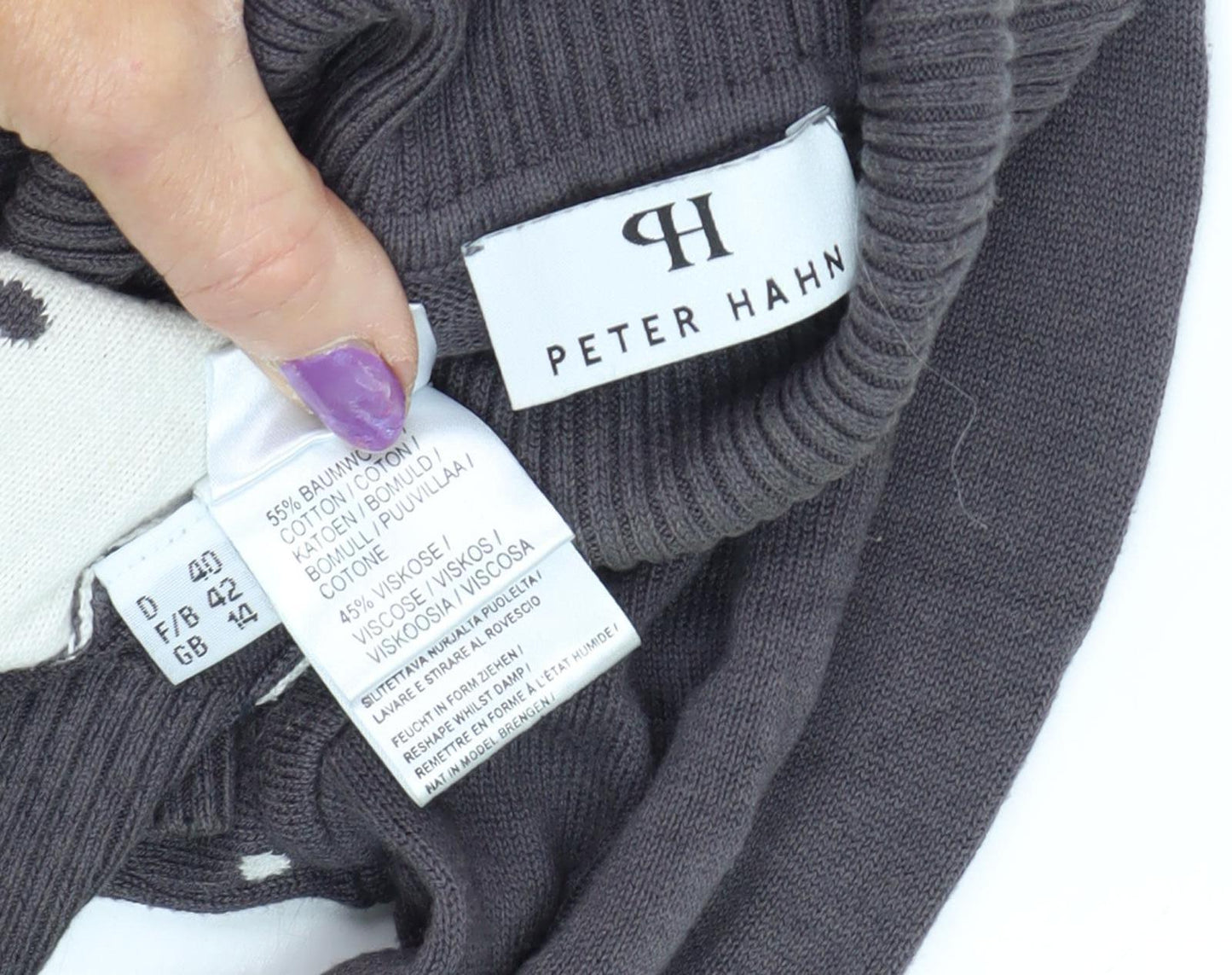 Peter Hahn Women's Grey Polka Dot Roll Neck Jumper