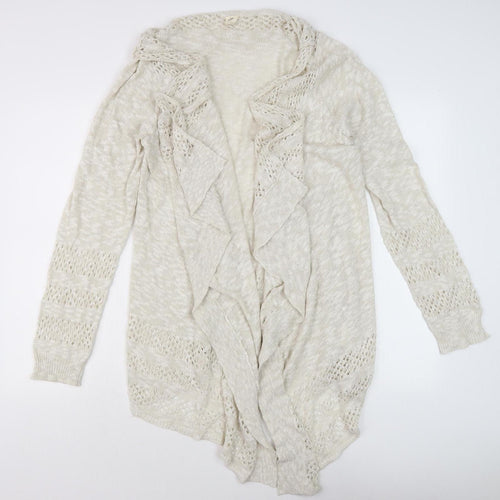 Emoi Women's Ivory XL Open-Knit Ruffle Open Front Cardigan