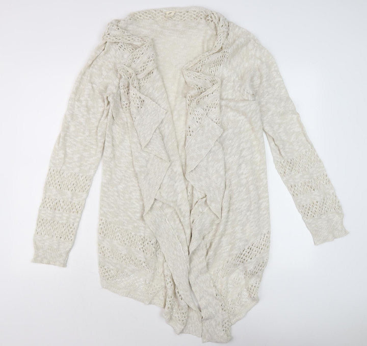 Emoi Women's Ivory XL Open-Knit Ruffle Open Front Cardigan