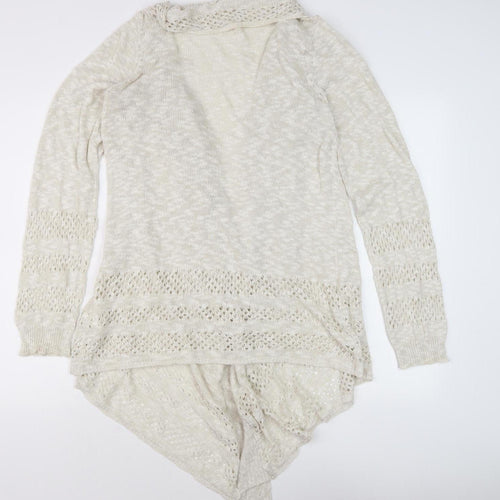 Emoi Women's Ivory XL Open-Knit Ruffle Open Front Cardigan