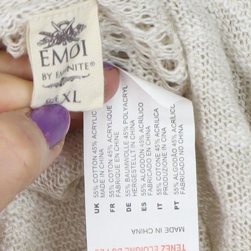 Emoi Women's Ivory XL Open-Knit Ruffle Open Front Cardigan