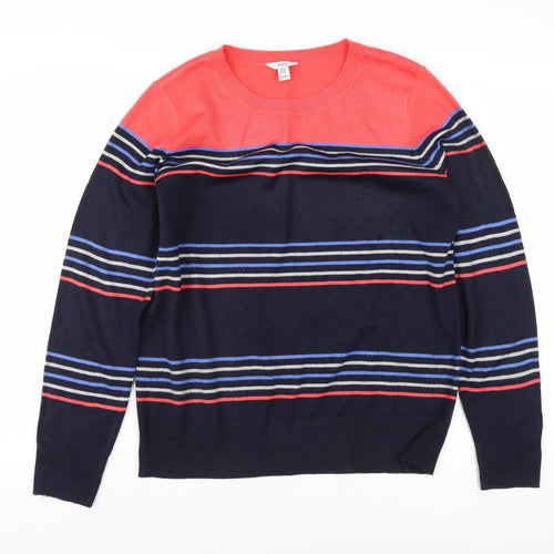 M&Co Women's Red/Blue Striped Pullover Jumper UK 14