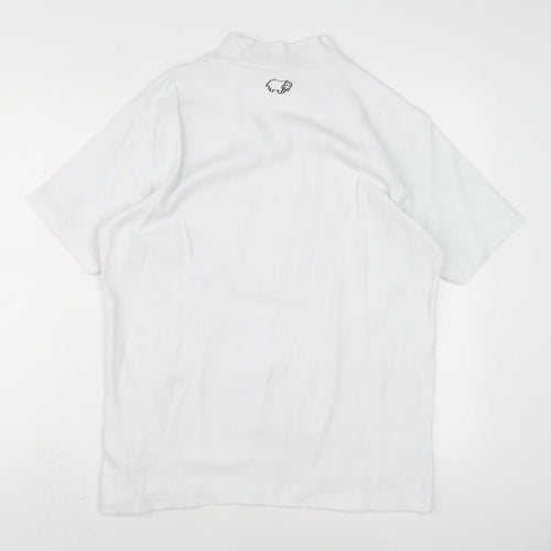 Hippo Men's White Mock Neck T-Shirt M