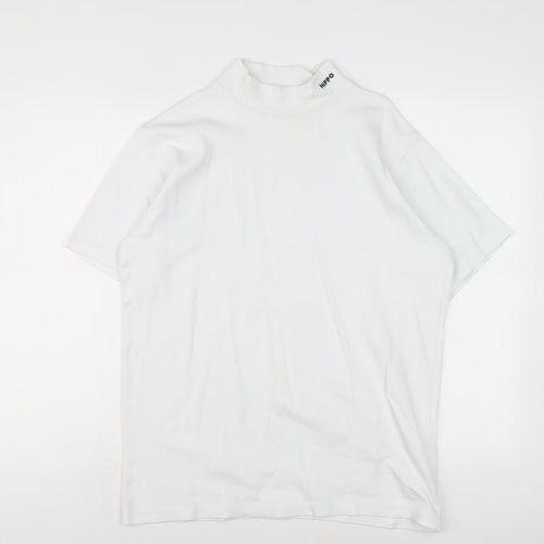 Hippo Men's White Mock Neck T-Shirt M