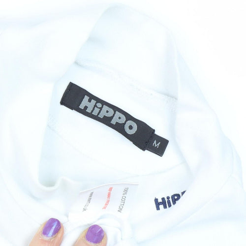 Hippo Men's White Mock Neck T-Shirt M
