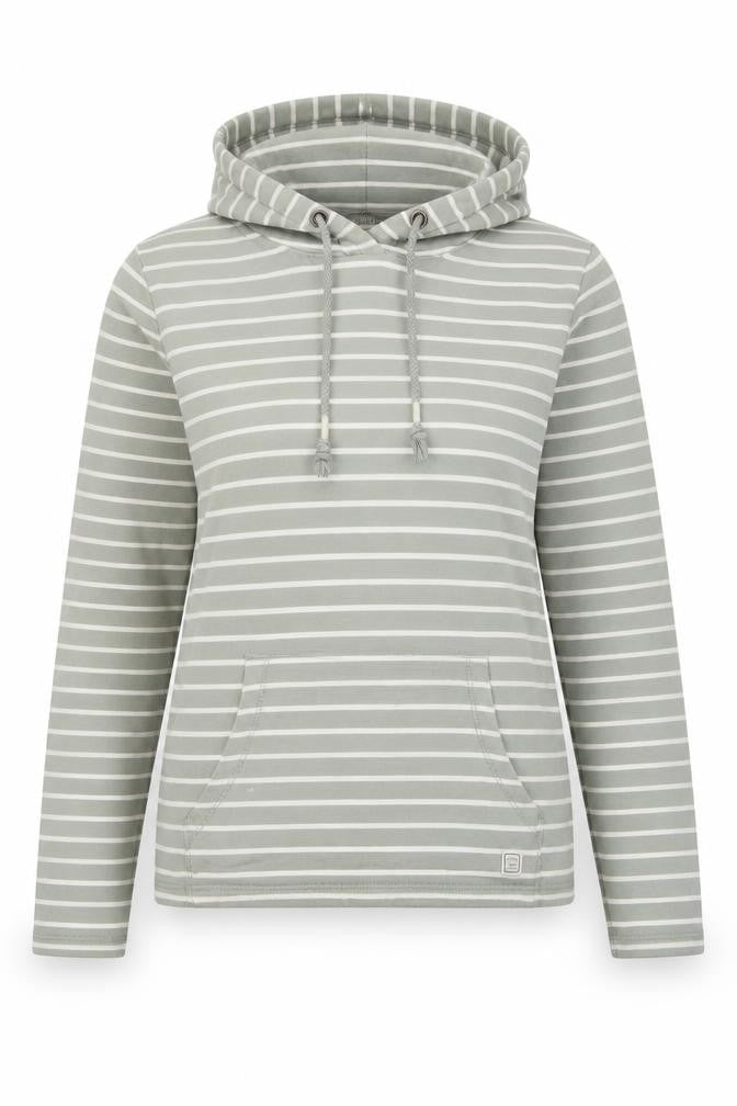 Front view of FatFace Women's Grey Striped Pullover Hoodie, S