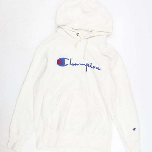 Champion Men's White Hoodie L Pullover Cotton Logo