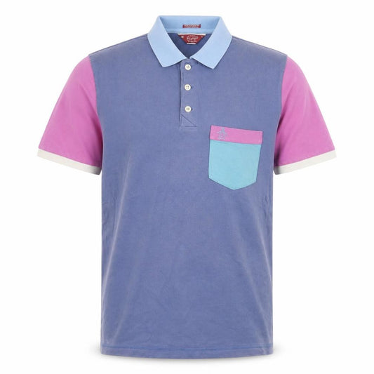 Front view of Original Penguin Men's Blue Colourblock Polo Shirt