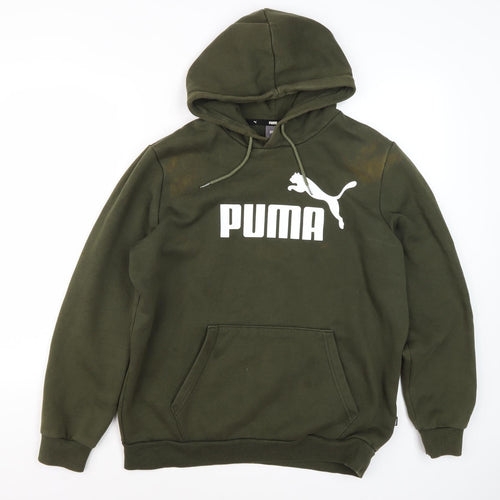 Puma Men's Green Hoodie M - Logo, Fleece Pullover