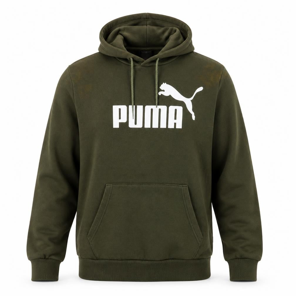 Front view of Puma Men's Green Hoodie M - Logo, Fleece Pullover