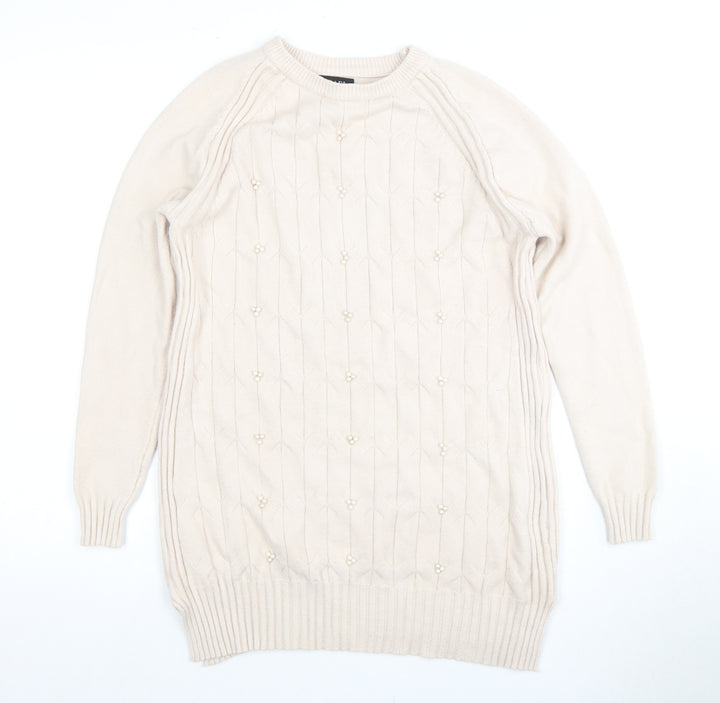 BUISDAEI Women's Beige Cable-Knit Pullover Jumper XL