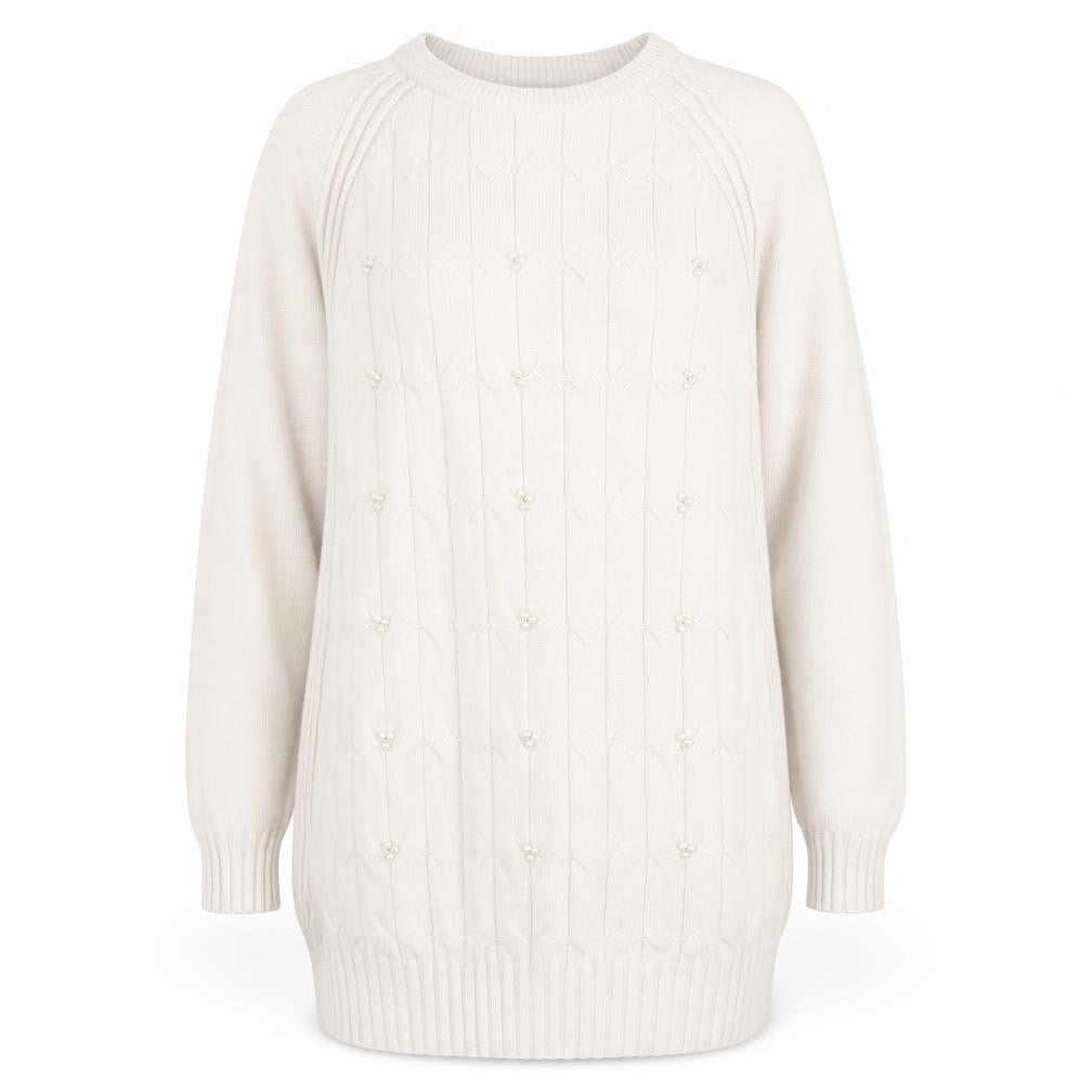 Front view of BUISDAEI Women's Beige Cable-Knit jumper XL