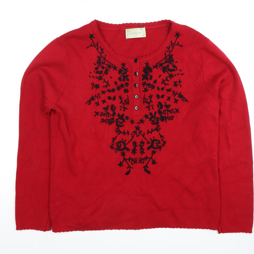 Jumper Women's Red Henley Knit Jumper M