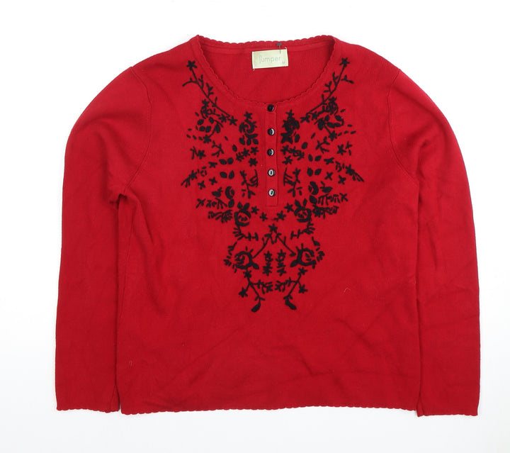 Jumper Women's Red Henley Knit Jumper M